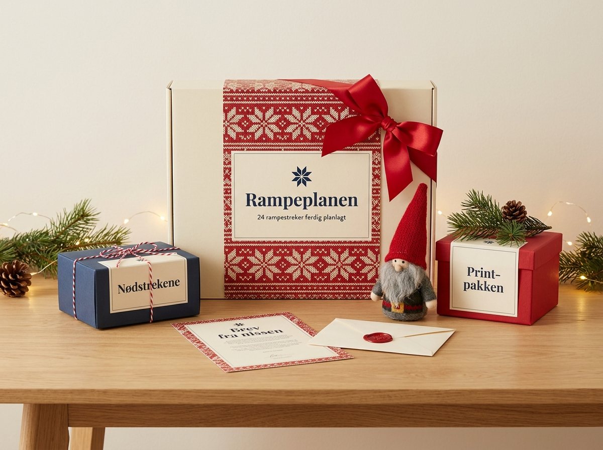 Rampeplanen: julepakken med Nødstrekene, Print-pakken og brev fra nissen