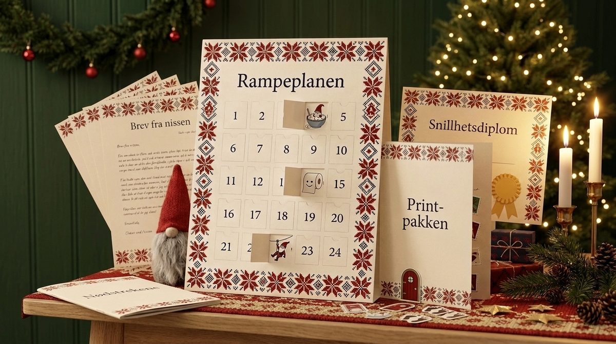 Rampeplanen: adventskalenderen med 24 rampestreker, brev fra nissen, Nødstrekene, Print-pakken og snillhetsdiplom